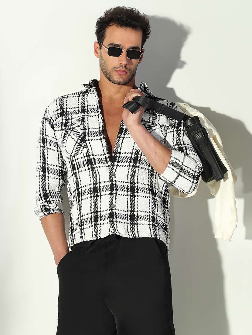 men checkered long sleeve regualr fit shacket