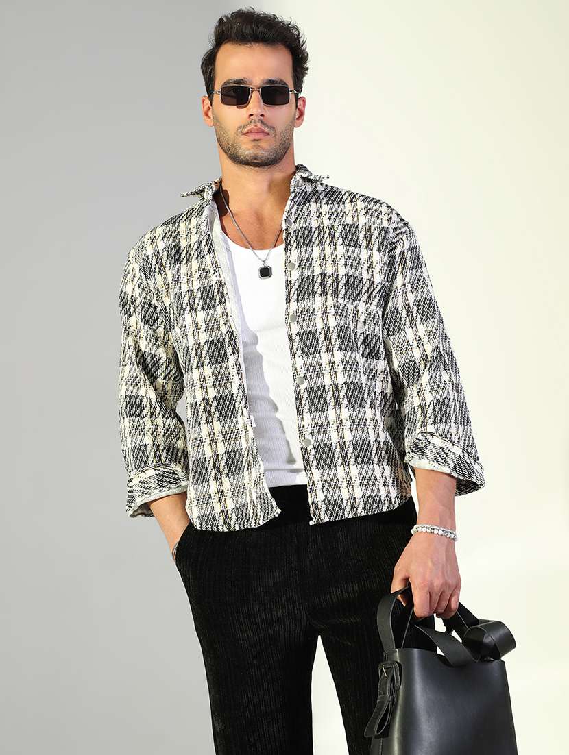 men checkered long sleeve regualr fit shacket
