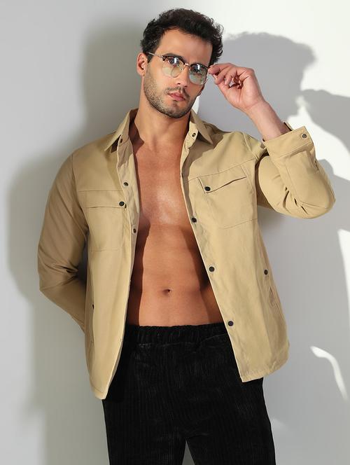men solid long sleeve regualr fit shacket - 21843241 - Standard Image - 0