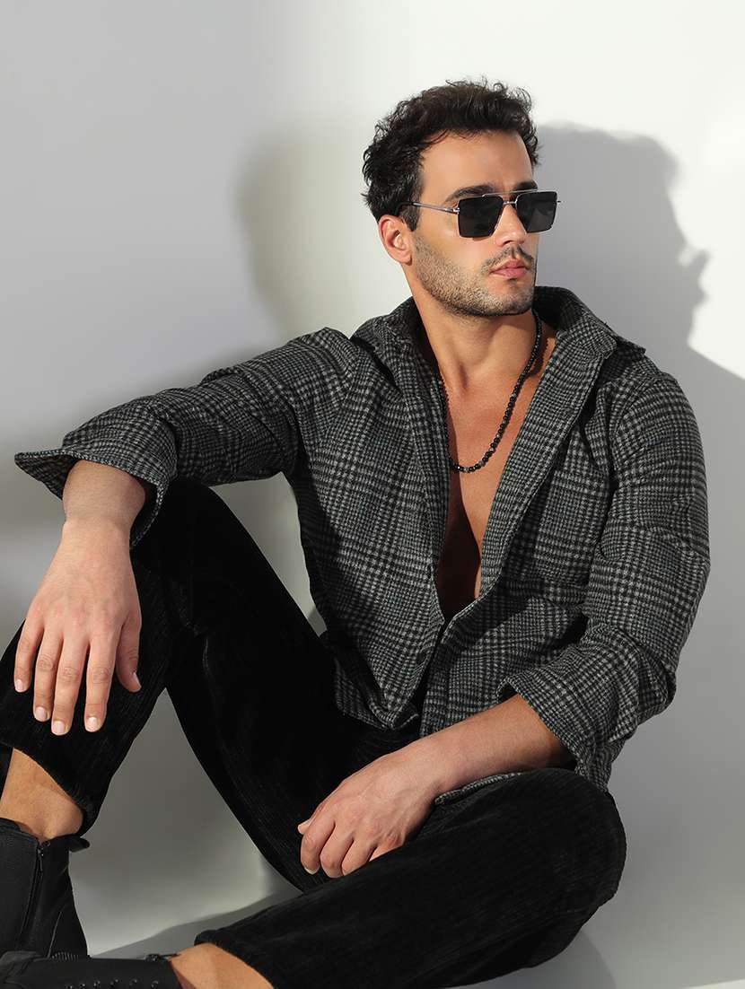 men checkered long sleeve regualr fit shacket