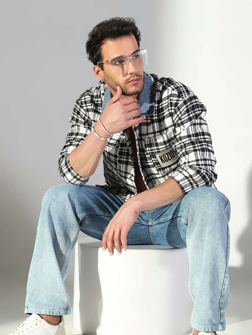 men checkered long sleeve regualr fit shacket