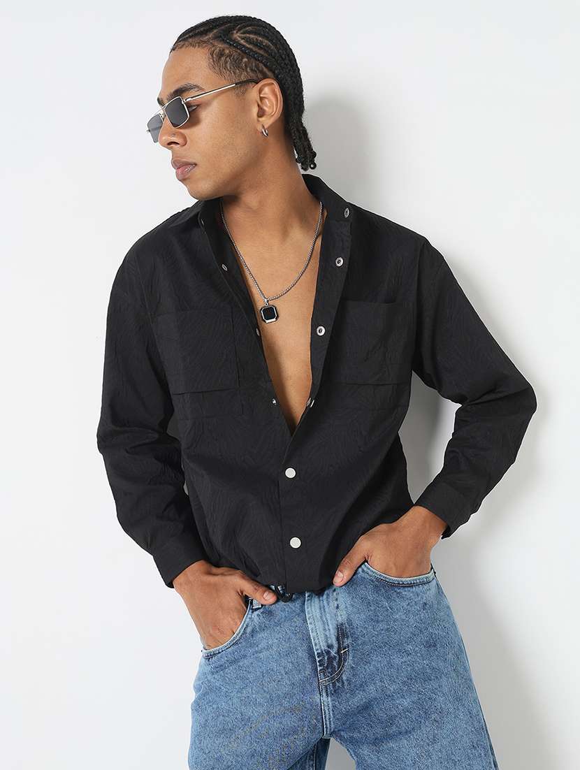 men solid long sleeve regualr fit shacket