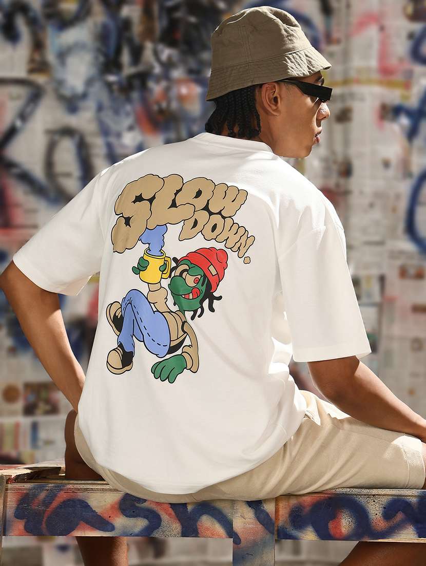 men front & back print round neck regular fit t-shirt