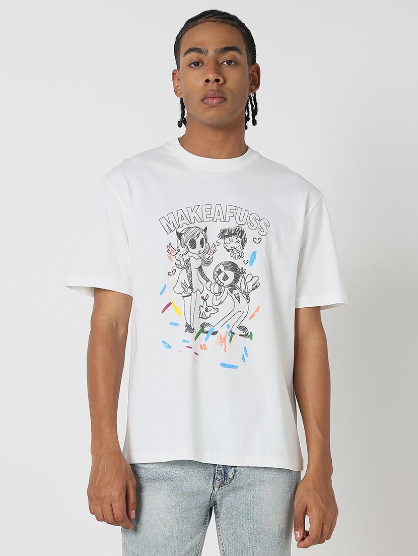 men front print round neck regular fit t-shirt - 21843324 - Standard Image - 1