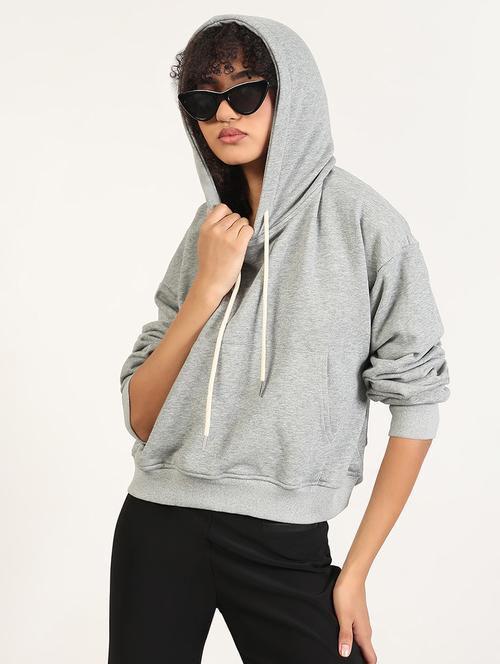 women plain long sleeves hooded sweatshirt - 21843328 - Standard Image - 0