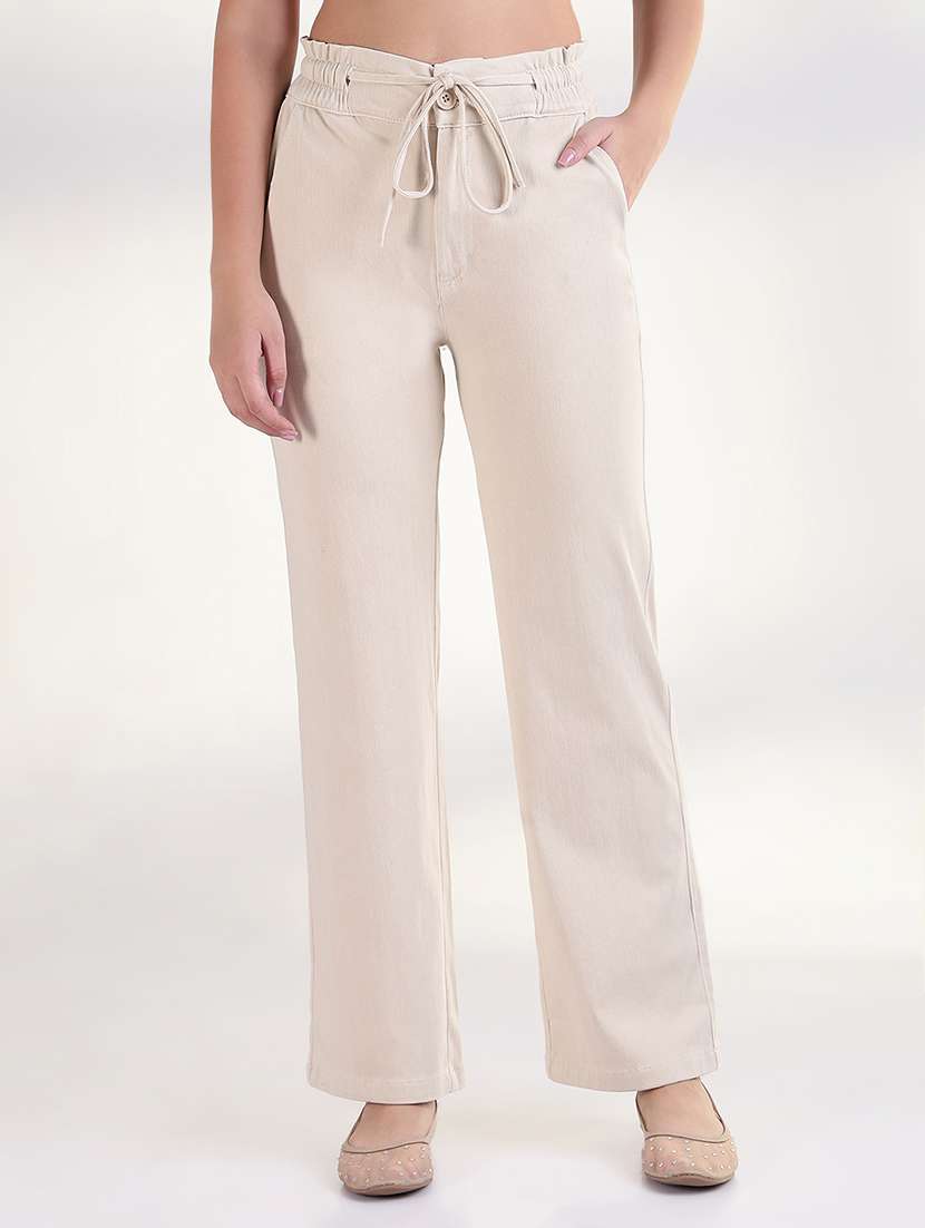 women solid high rise staright trouser - 21843333 -  Standard Image - 1