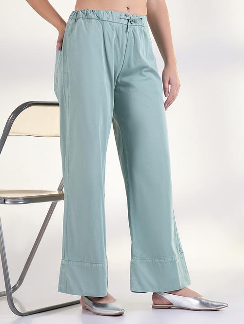 women solid mid rise wide leg trouser - 21843334 - Standard Image - 0