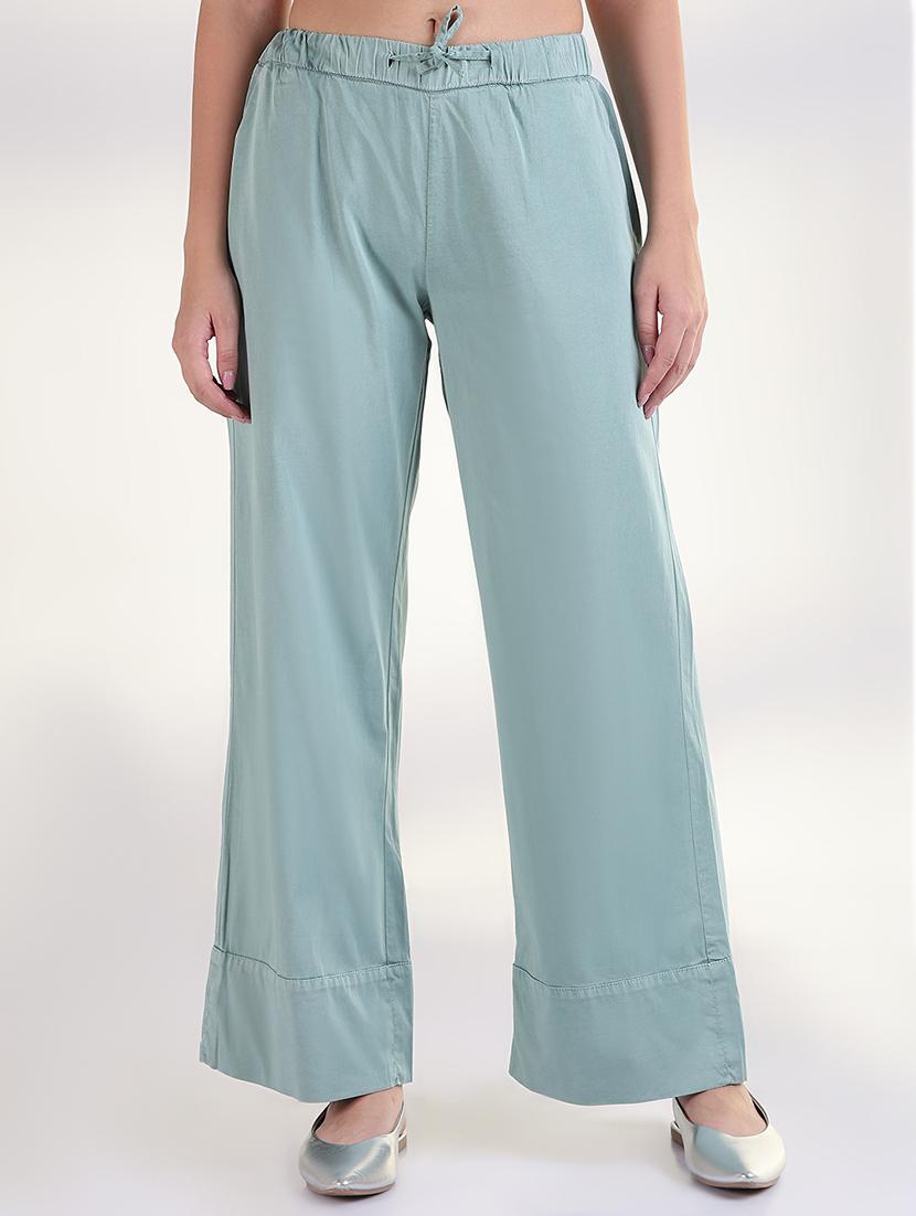 women solid mid rise wide leg trouser - 21843334 - Standard Image - 1