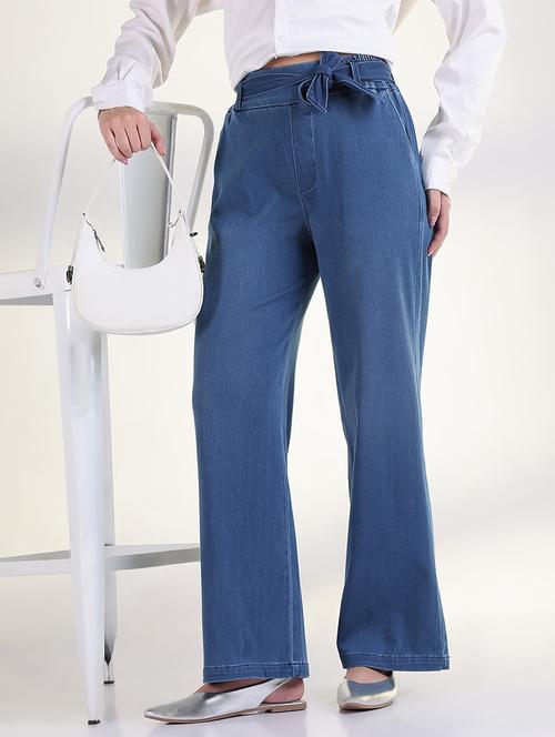 women solid high rise straight trouser - 21843335 -  Standard Image - 0