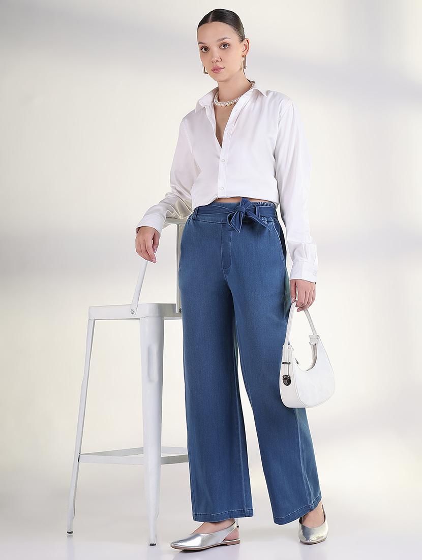 women solid high rise straight trouser - 21843335 - Standard Image - 4
