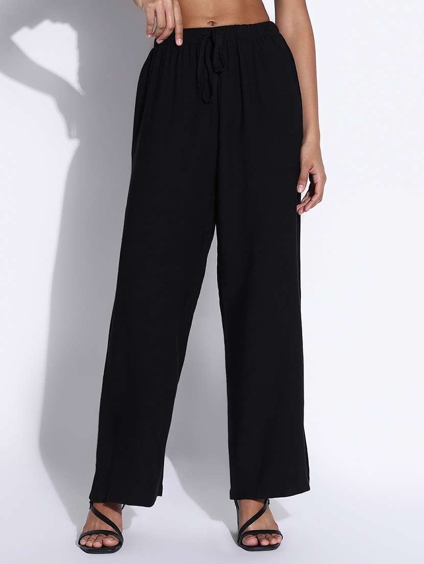 women solid high rise straight trouser - 21843340 -  Standard Image - 1