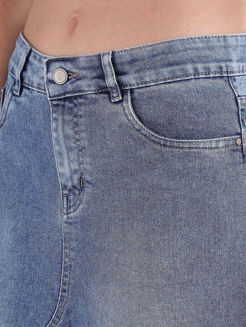 women solid mid irse denim skirt - 21843347 - Standard Image - 4