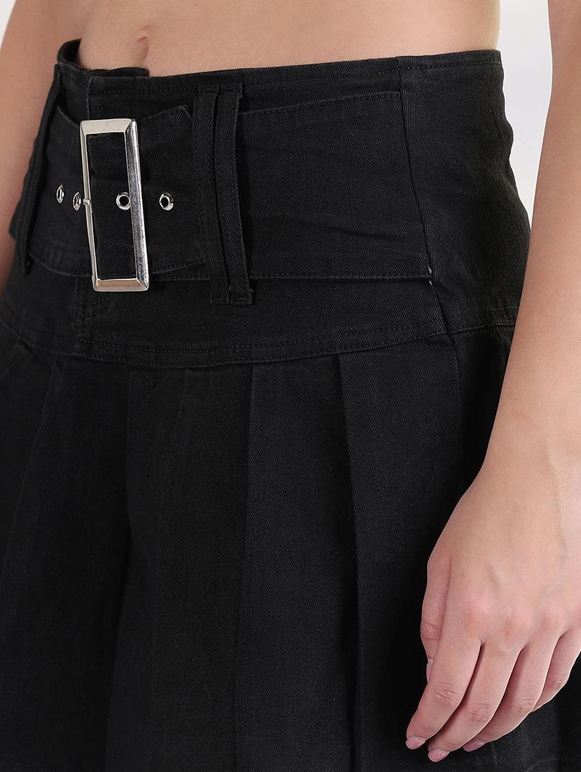 women solid high rise pleated denim skirt - 21843348 - Standard Image - 4