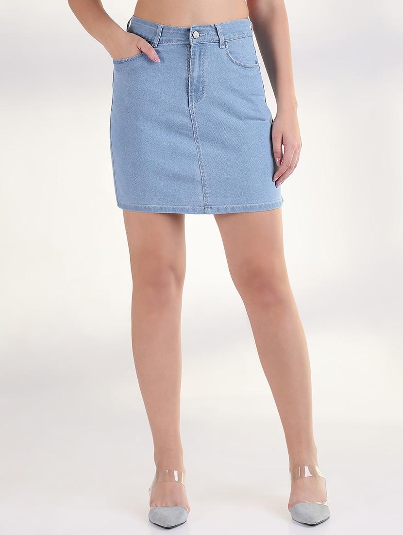 women solid gigh rise denim skirt - 21843349 -  Standard Image - 1