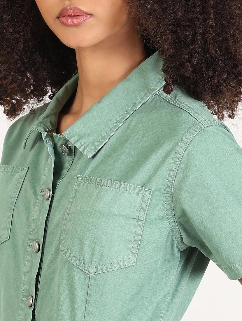 women solid collared shirt dress - 21843355 - Standard Image - 4
