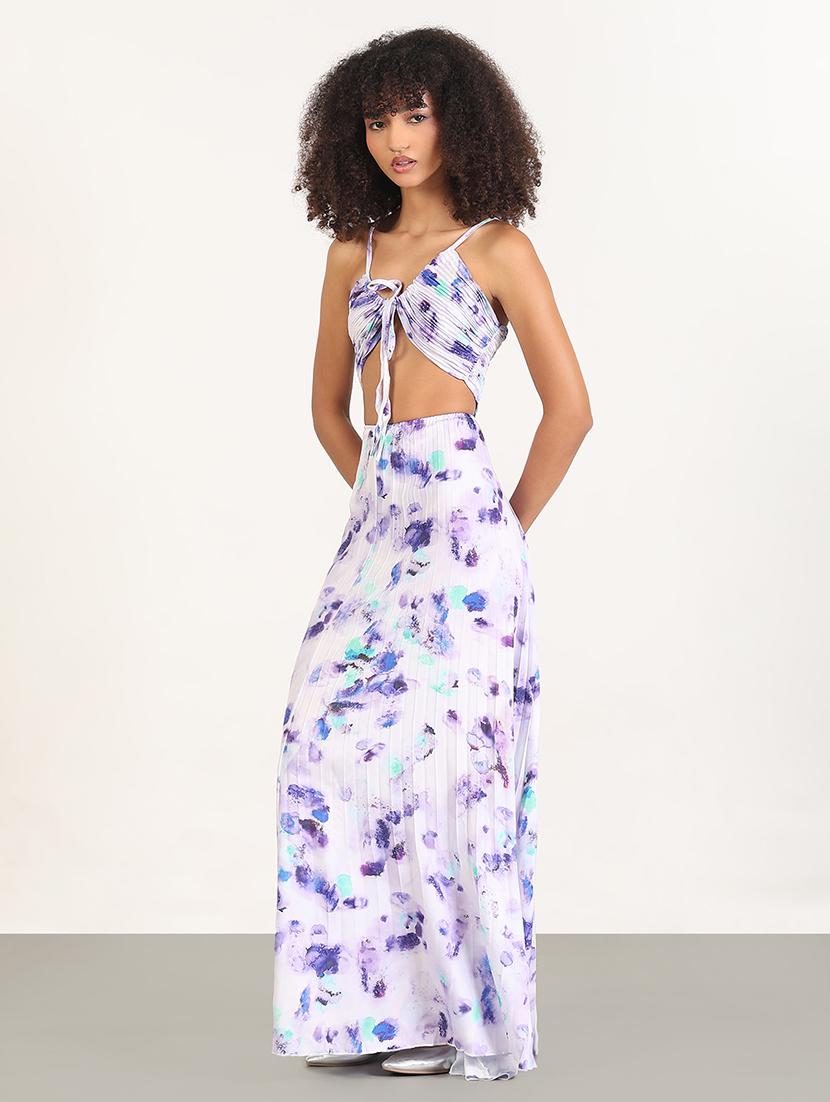 women printed shoulder strap cut out detailed dress - 21843358 -  Standard Image - 1