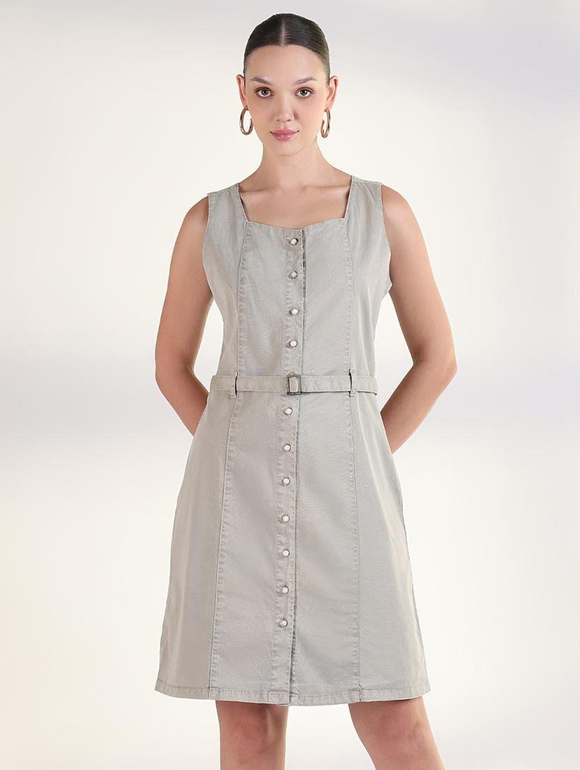 women solid sleeveless a-line dress - 21843362 - Standard Image - 1