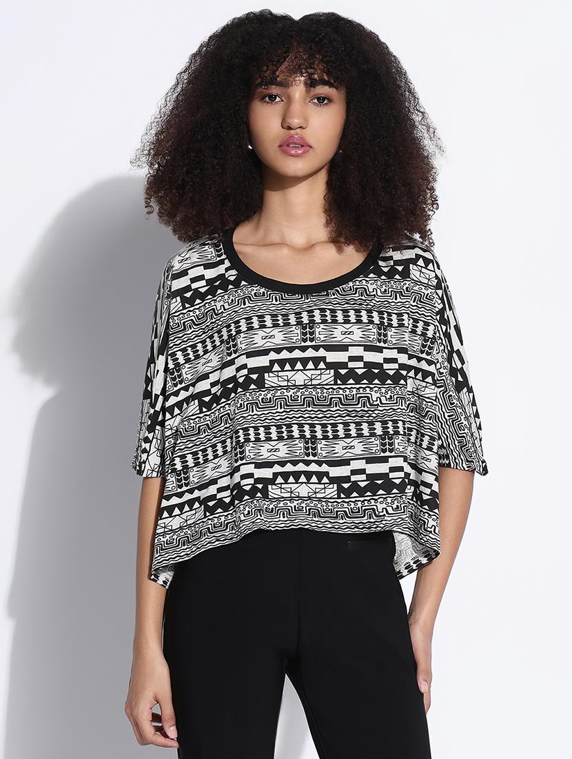 women printed scoop neck boxy top - 21843365 -  Standard Image - 1