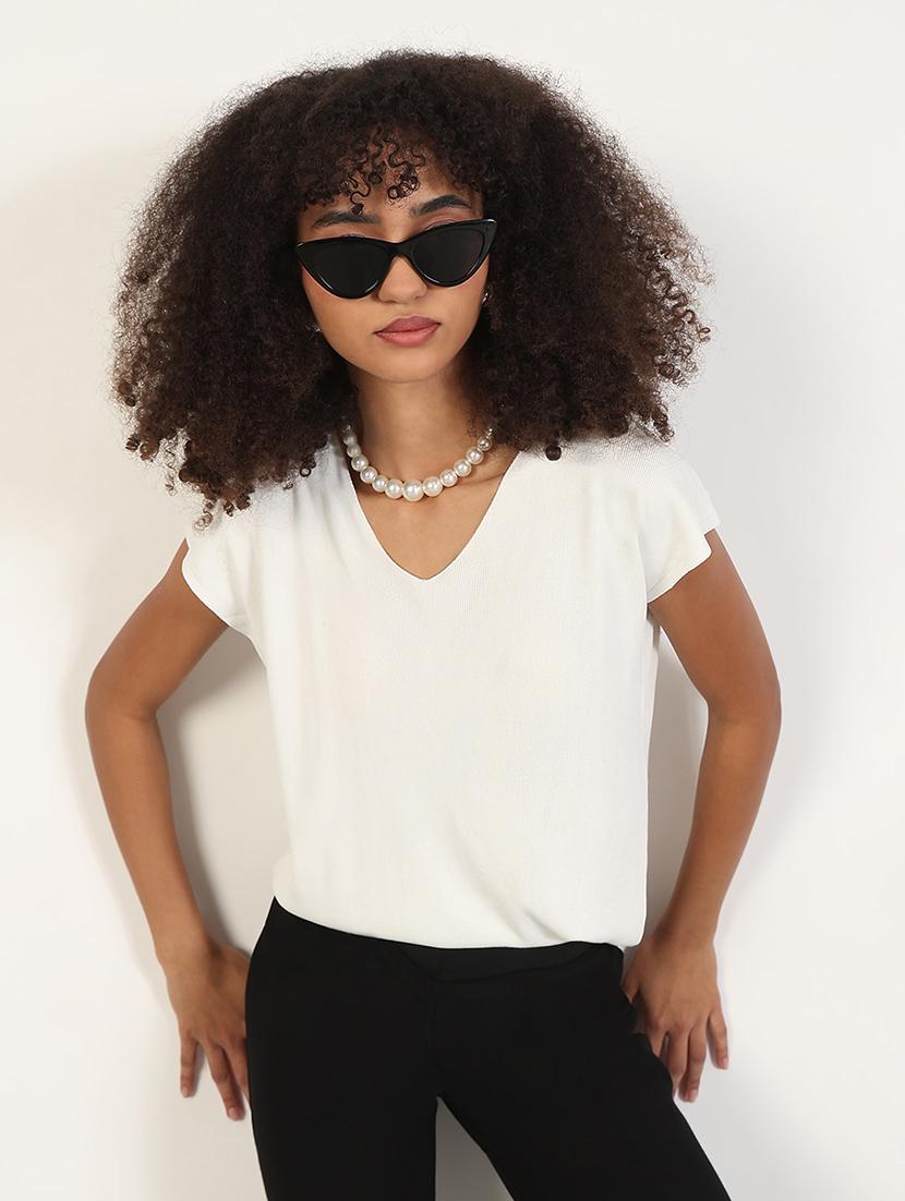 women solid short sleeves regular top - 21843366 - Zoom Image - 0