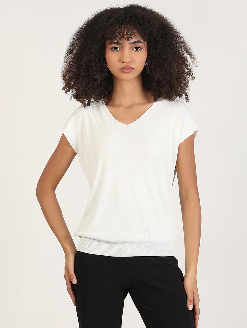 women solid short sleeves regular top - 21843366 - Standard Image - 1