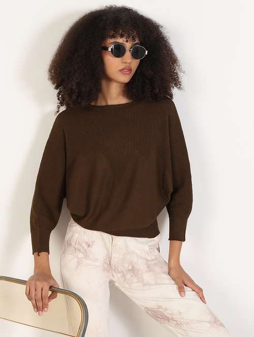 women solid batwing sleeves regular top - 21843368 - Standard Image - 0