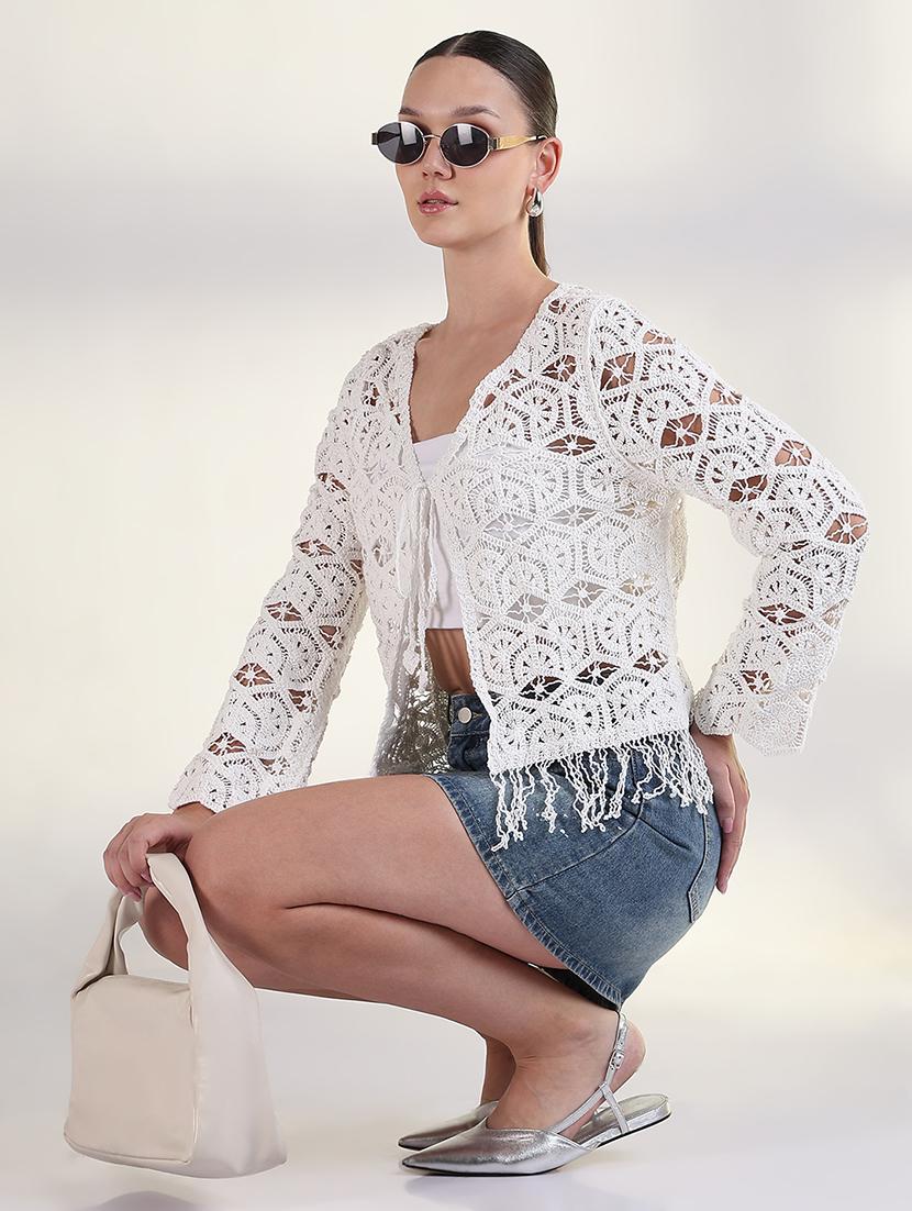 women crochet detailed fringed hem top - 21843371 - Zoom Image - 0