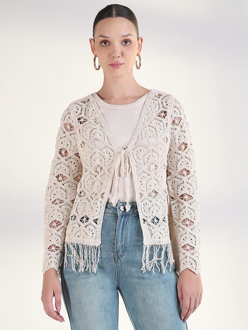 women crochet detailed fringed hem top - 21843372 -  Standard Image - 1