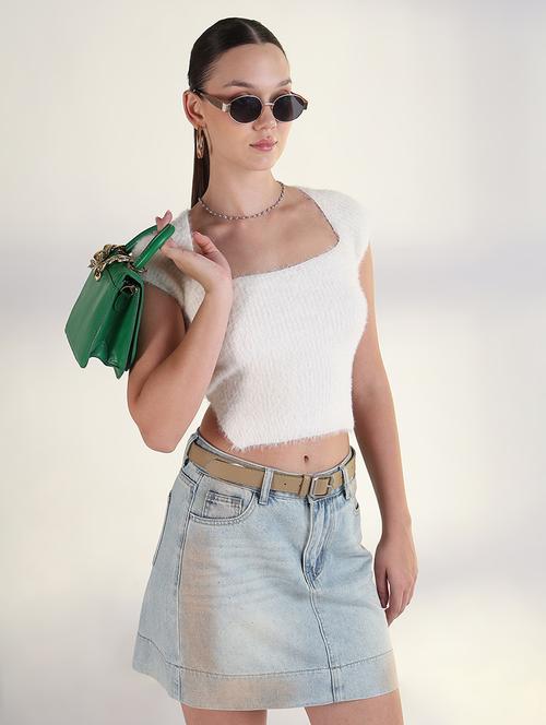 women solid cap sleeves crop top - 21843373 -  Standard Image - 0