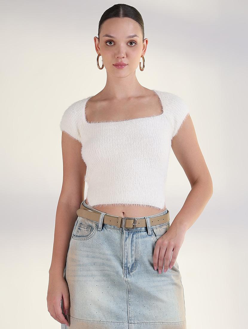 women solid cap sleeves crop top - 21843373 -  Standard Image - 1