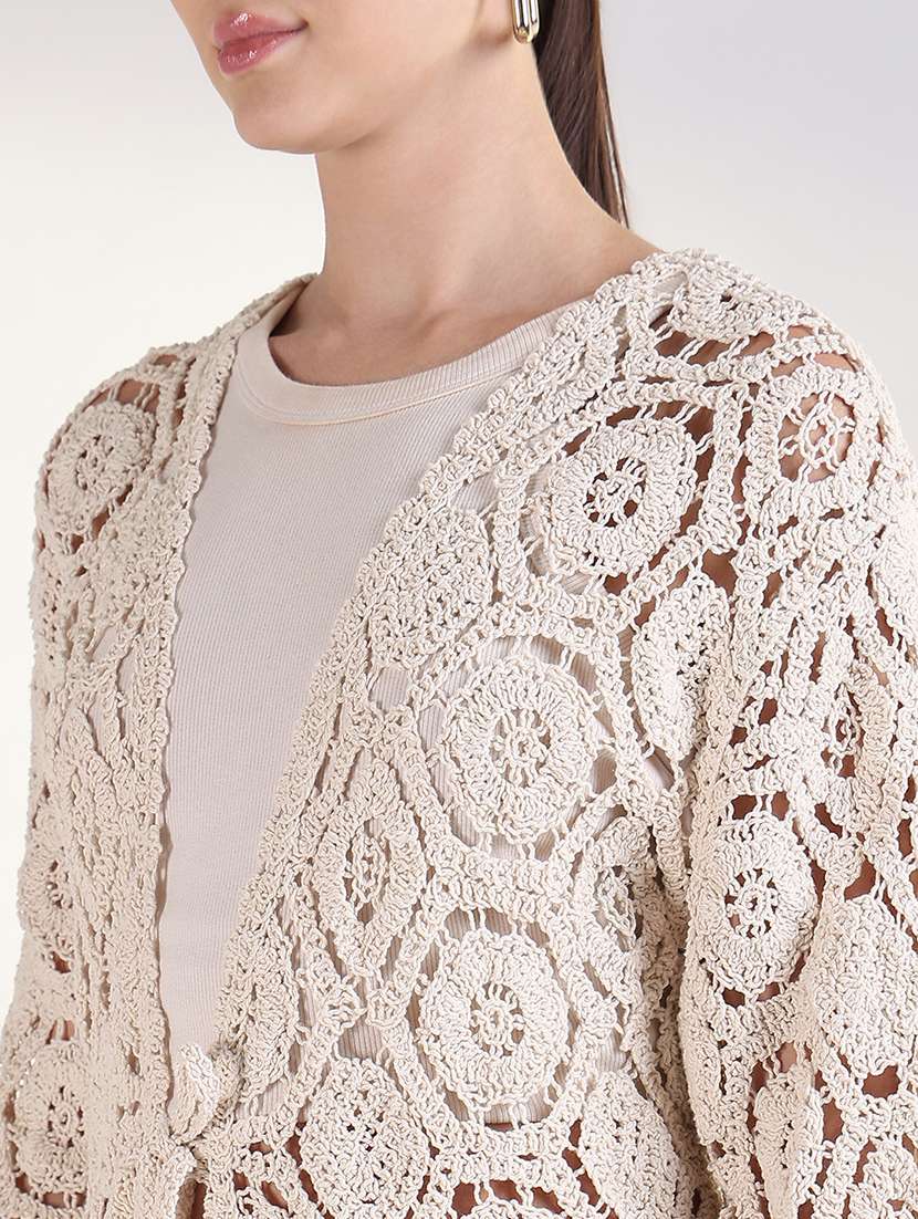 women long sleeves long crochet shrug - 21843390 -  Standard Image - 4