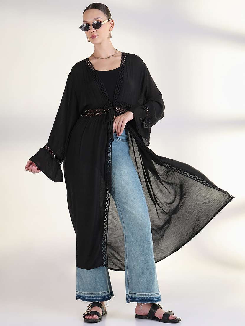 women bell sleeves lace detailed long shrug