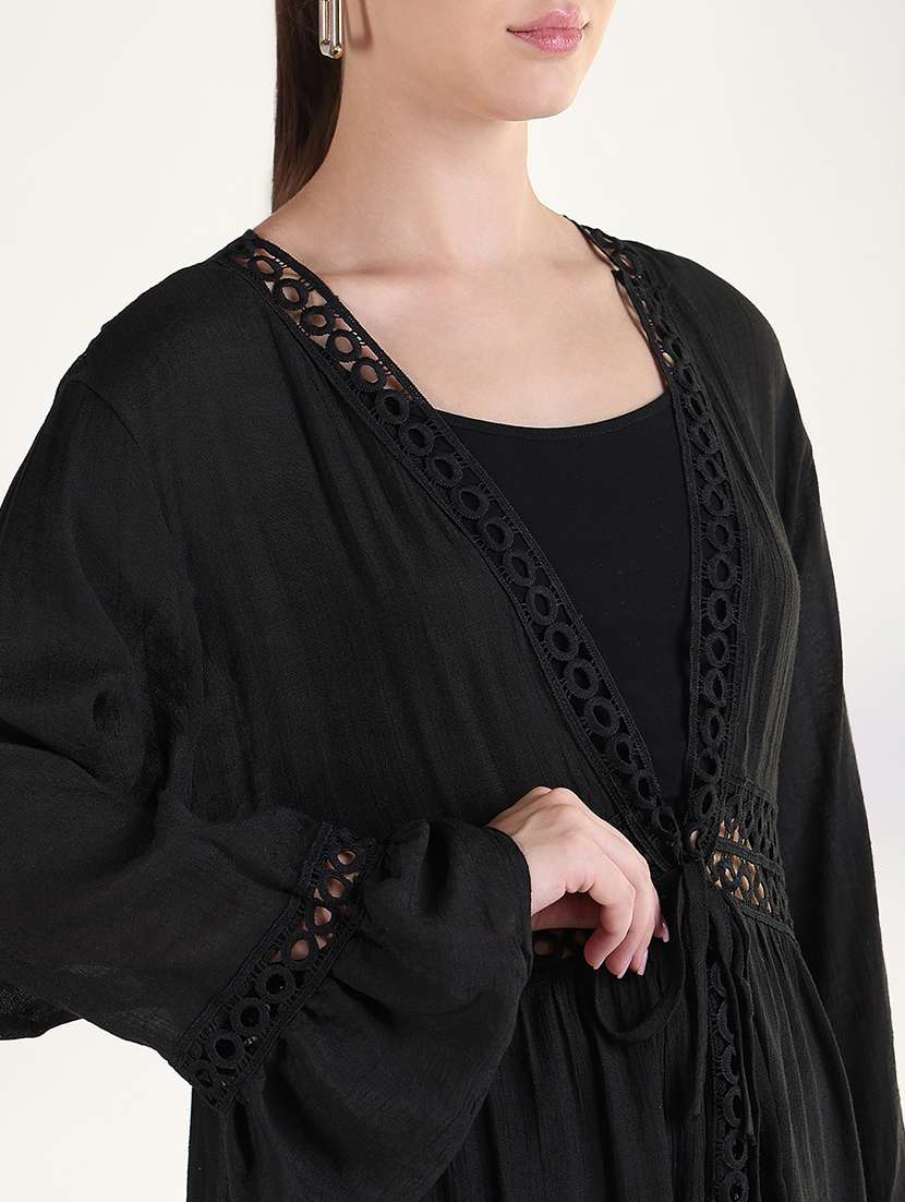 women bell sleeves lace detailed long shrug - 21843393 -  Standard Image - 4