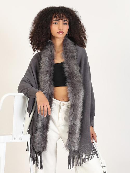 women self designed fringed hem shrug - 21843408 - Standard Image - 0