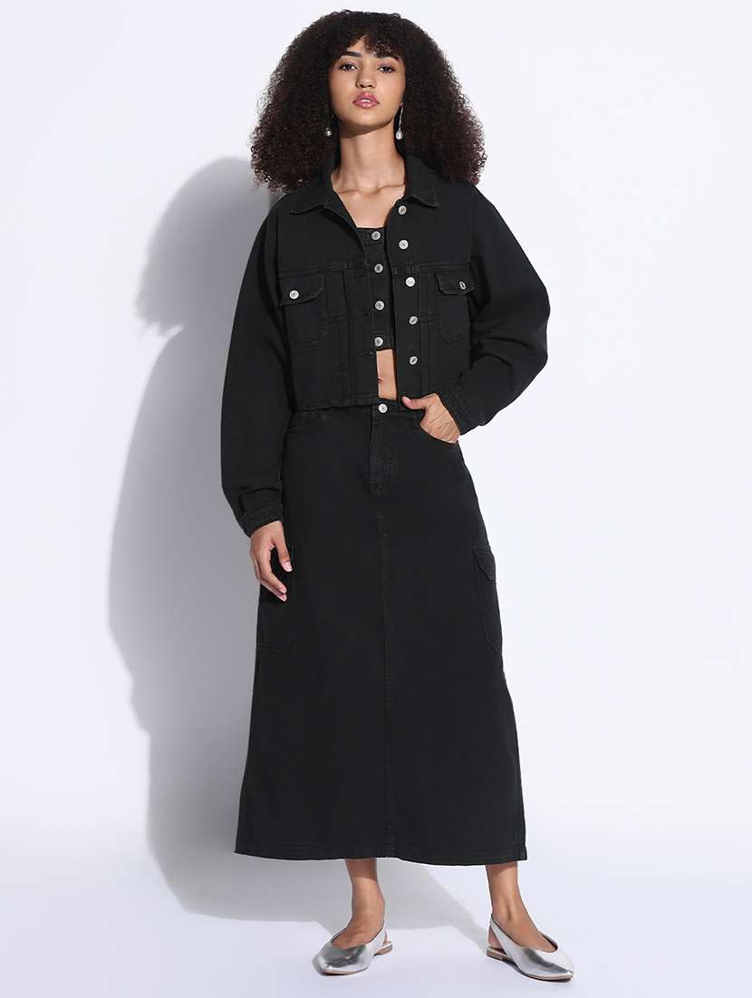 women solid top and skirt with jacket set  - 21843418 -  Standard Image - 1