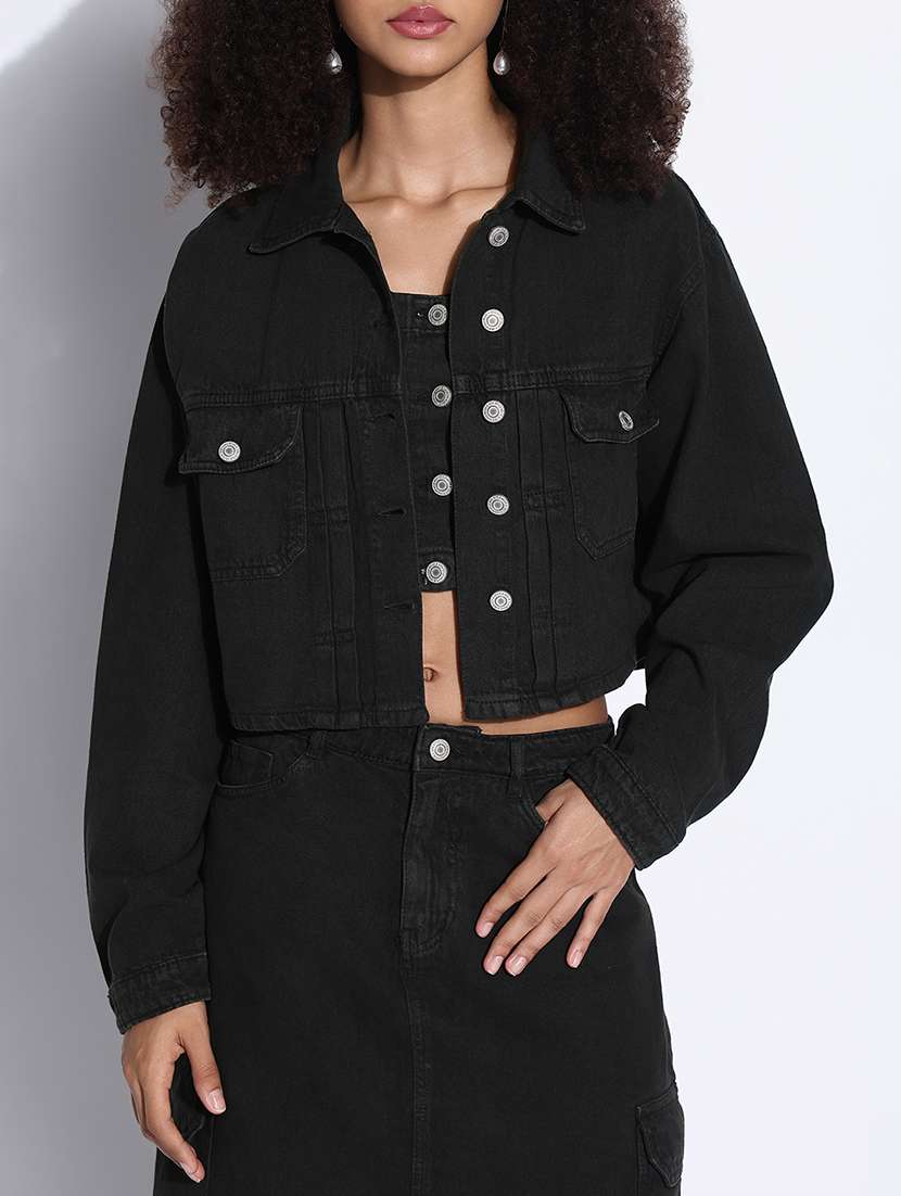 women solid top and skirt with jacket set  - 21843418 -  Standard Image - 4