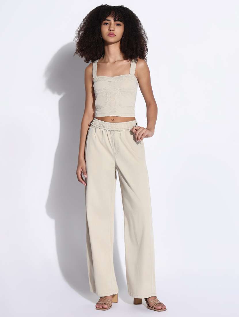 women solid top and trouser co-ord set - 21843419 -  Standard Image - 1