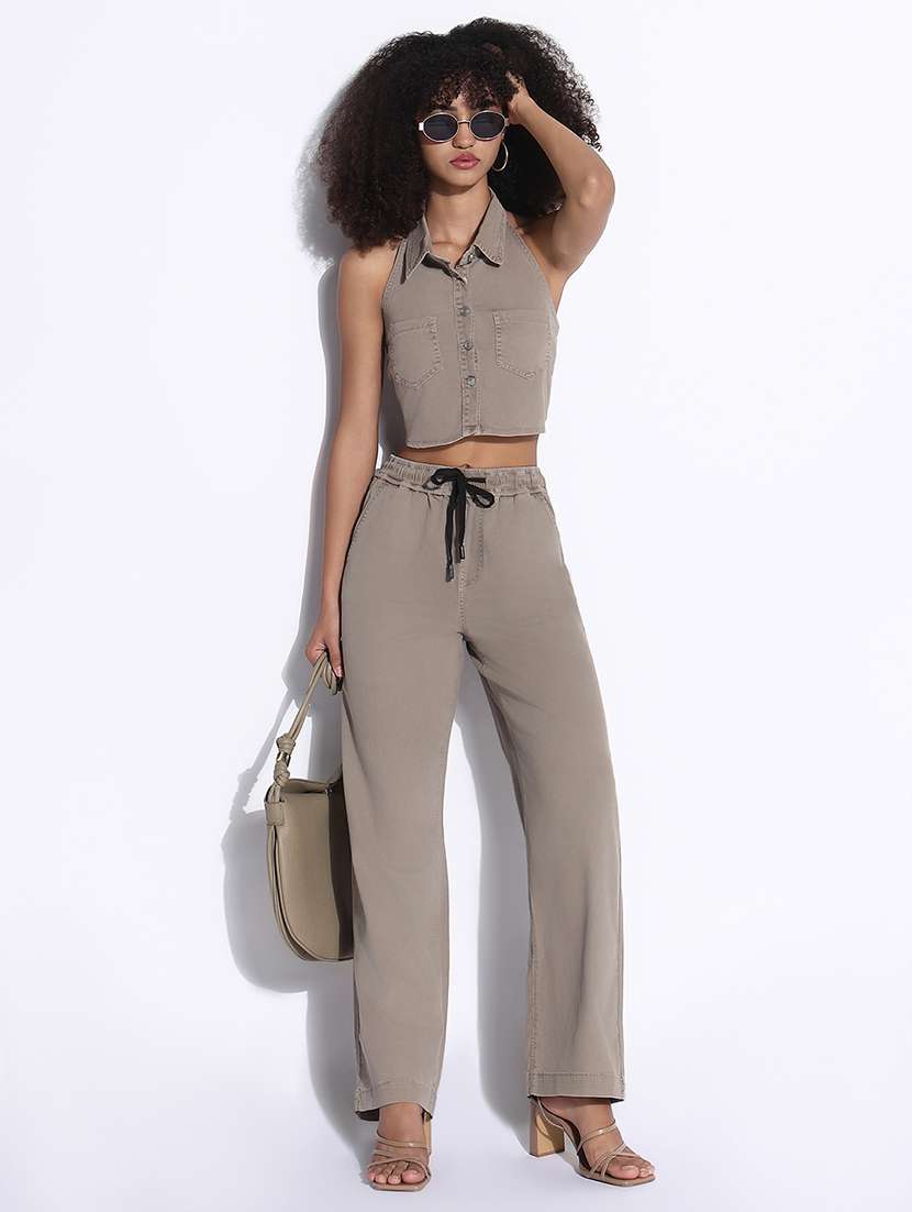 women solid top and trouser co-ord set