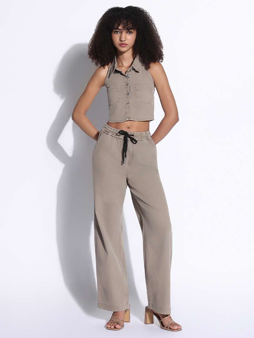 women solid top and trouser co-ord set - 21843420 -  Standard Image - 1