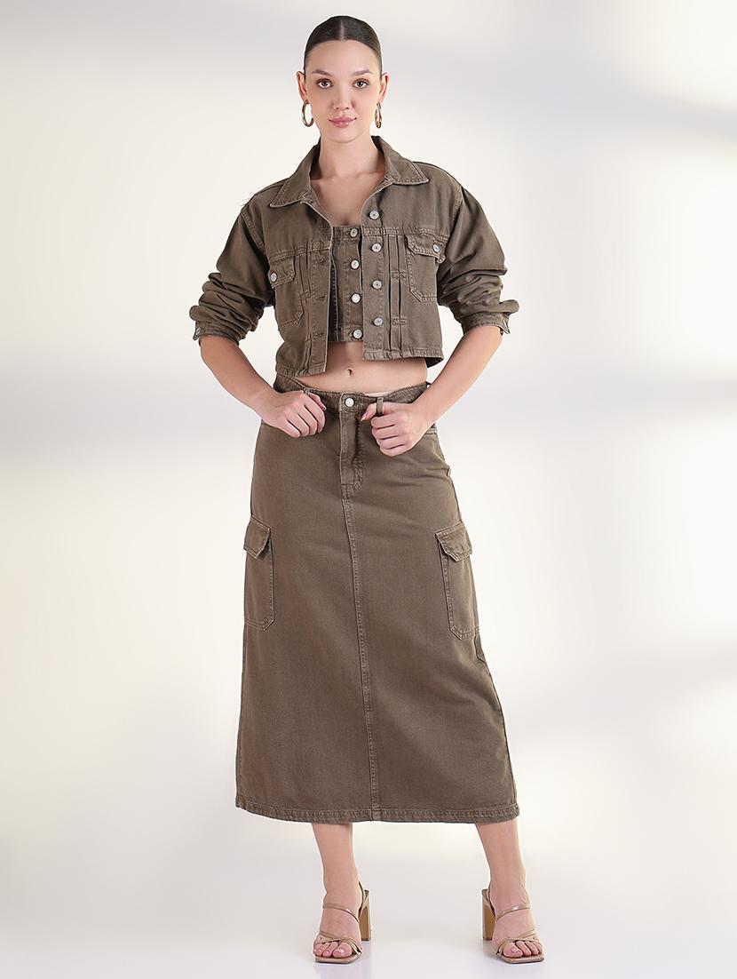 women solid top and skirt with jacket set - 21843429 - Standard Image - 1