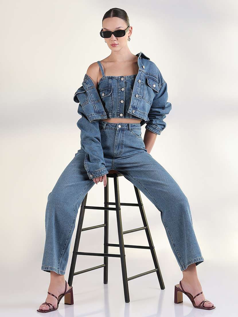 women solid top and trouser with jacket set co-ord