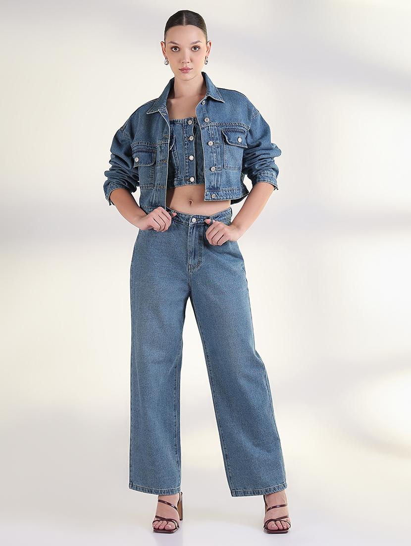 women solid top and trouser with jacket set co-ord - 21843430 - Standard Image - 1