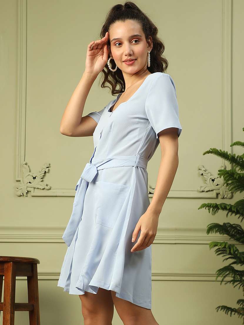 women solid square neck a-line dress - 21843437 - Standard Image - 1