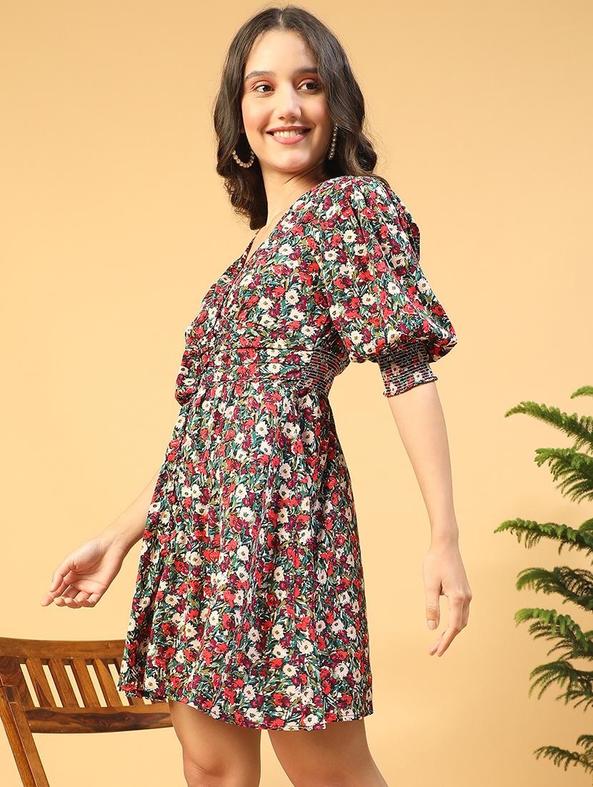 women floralprint puff sleeves fit & flare dress - 21843440 -  Standard Image - 1
