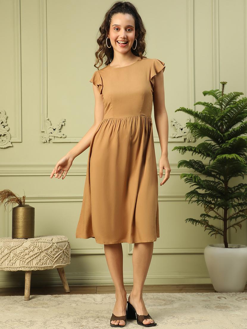 women solid flute sleeves fit & flare dress - 21843445 -  Zoom Image - 0