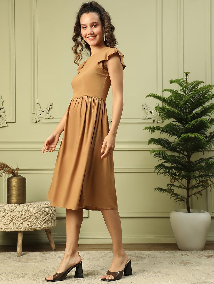 women solid flute sleeves fit & flare dress - 21843445 -  Standard Image - 1