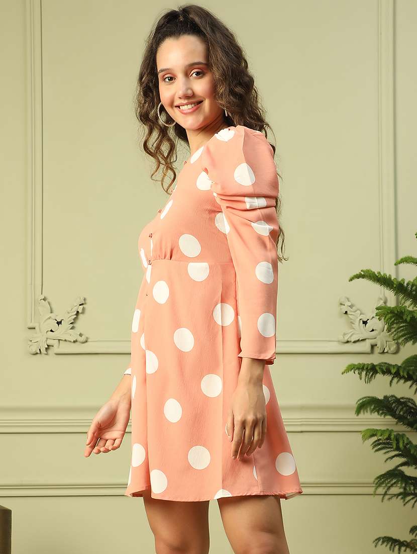 women polka doted puff sleeves a-line dress - 21843454 -  Standard Image - 1