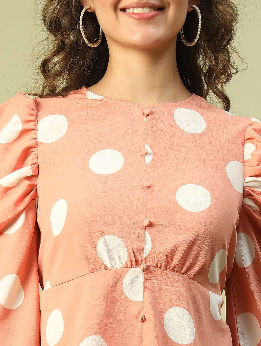 women polka doted puff sleeves a-line dress - 21843454 -  Standard Image - 4