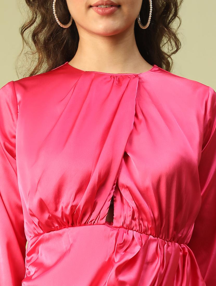 women solid long sleeves ruched dress - 21843455 - Standard Image - 4