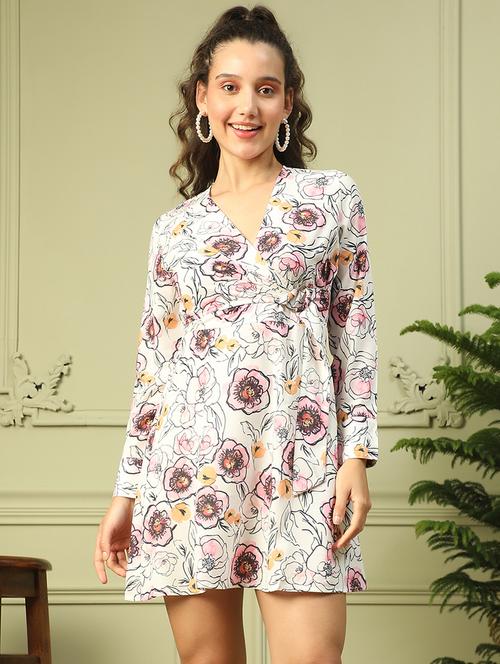 women floral printed long sleeves a-line dress - 21843460 - Standard Image - 0