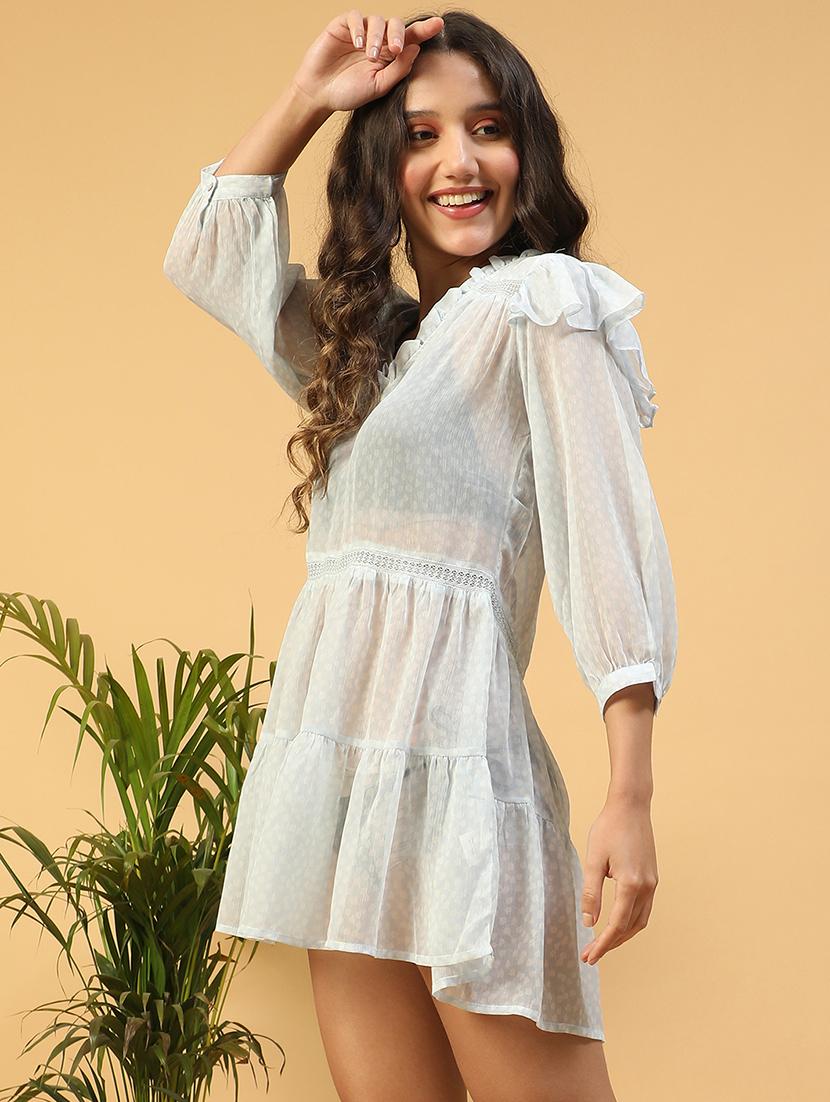 women self designed see throught tiered dress - 21843461 - Standard Image - 1
